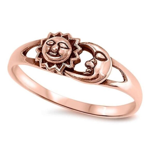 Gold-Pl Minimalist Sun & Moon Ring Sz 11 925 Sterling Silver Celestial Gift - Picture 1 of 5